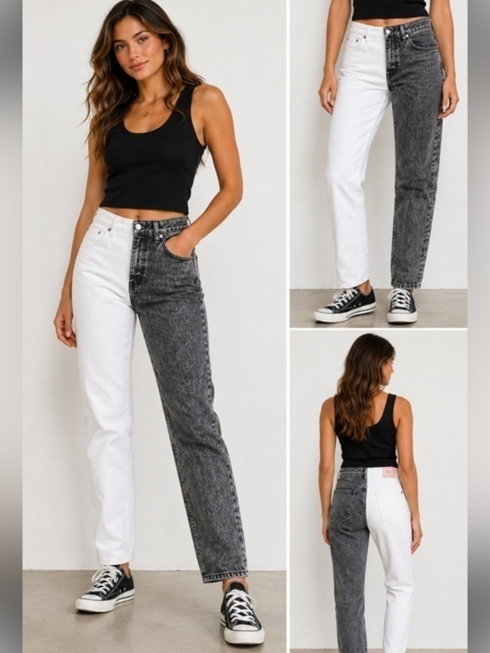 Revice Denim Two Tone Black White High Rise Jeans Size 24 Split Leg